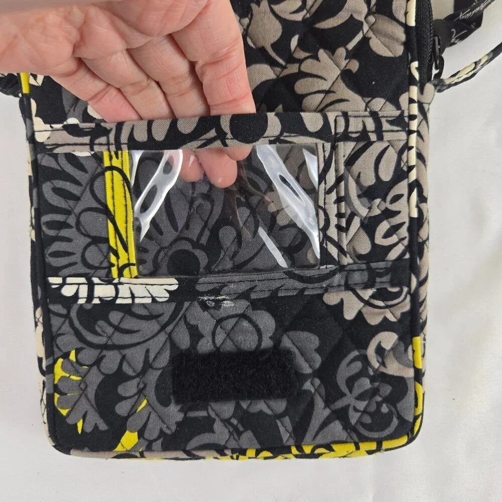 Vera Bradley Quilted Crossbody Bag w/Matching Coin Purse Black Gray Yellow White